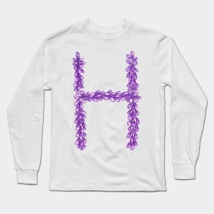 Lavender Letter H Hand Drawn in Watercolor and Ink Long Sleeve T-Shirt